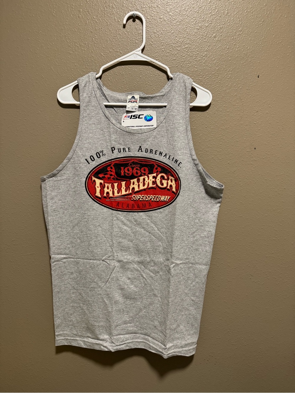 Alstyle Gray Tank Top with Red and Cream Talladega Emblem